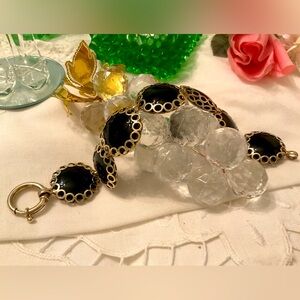 TURKEY OT 925 STERLING WITH GOLD VERMEIL REVERSIBLE ONYX O-RING CLASP BRACELET